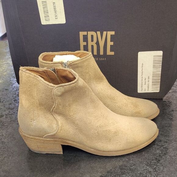 Frye Tan Ankle Booties with Low Heel - Picture 1 of 8